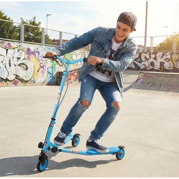 Kids Swing Scooter, 3 Wheels Drifting Scooter/Wiggle Scooters with Adjustable Height & Foldable for Boys/Girl/Ages 5-12 Years