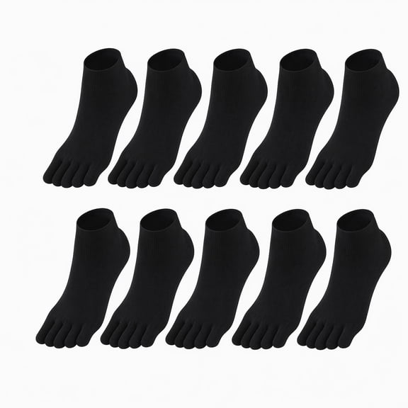 MJumppHome 5 Pairs Cotton Toe Socks Low Cut No Show Athletic Socks for Men Women,Black,Sock Sizes 7-10