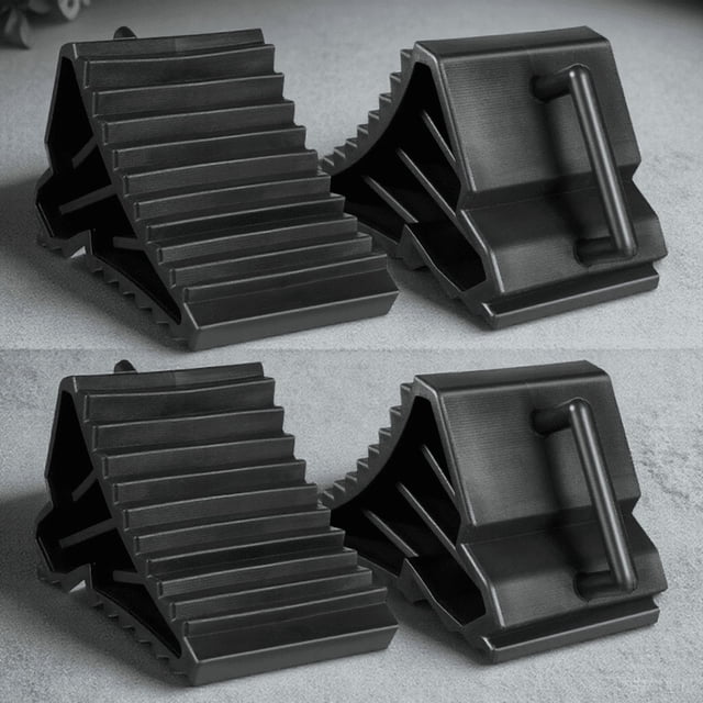 RUNROTOO 4pcs Trailer Ramps Wheel Chock Black Plastic Vehicle Stability Mechanics Repair Work