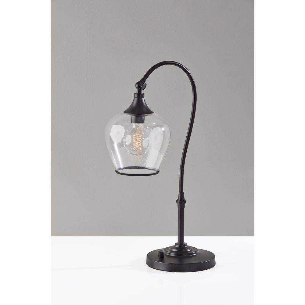 Adesso Bradford Desk Lamp, Dark Bronze, Clear Glass with Metal Rim Shade
