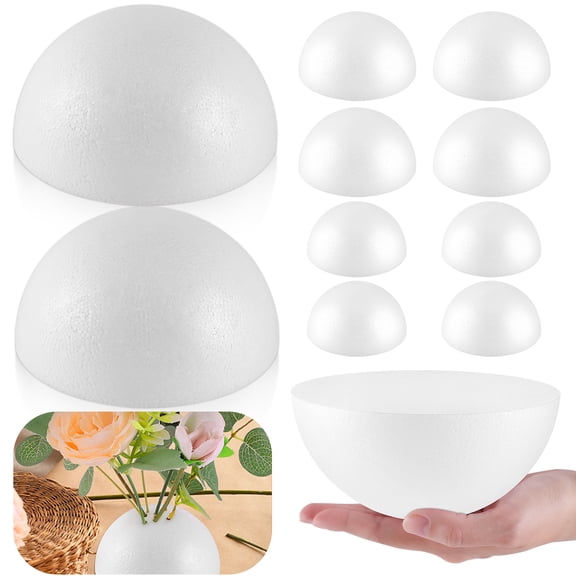 Yalumo Half Foam Balls for Crafts, 10 Pack Multi-Size Solid White Smooth Half Round Foam DIY Craft Ball for Floral Arrangements, Wedding, Diy Ornaments, Holiday Decor ( 5.8”, 3.9”, 3”)