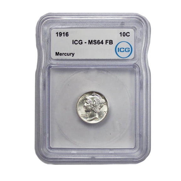 1916-P Mercury Silver Dime ICG MS64FB Full Bands BU - Graded Coin