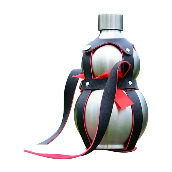 Tunhigl Stainless Steel Gourd Water Bottle - 64oz Portable Flask for Milk, Wine & Drinks with Leak-Proof Lid & Brown Strap - Durable Travel Companion for Hiking, Gym & Daily Use