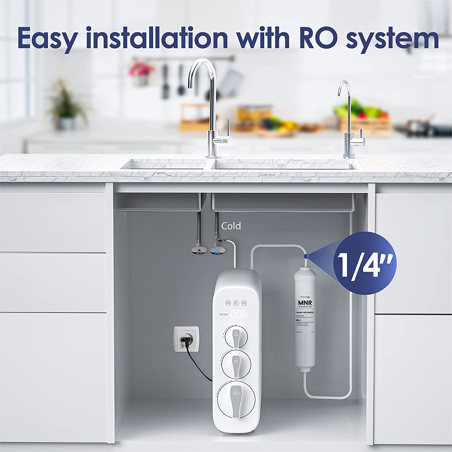 Waterdrop Remineralization Under Sink Water Filtration, 1/4? Quick Connect Post Filter for RO Reverse Osmosis Filter System, Restore Essential Minerals, Replacement for WD-G2MNR-W