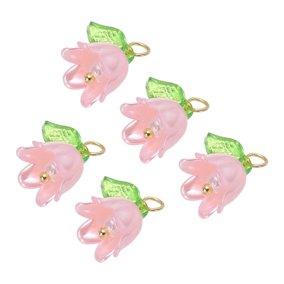 Uxcell 5PCS 13x14mm Acrylic Flower Charm Lily of the Valley Jewelry for Necklaces, Bracelets, Earrings Pink