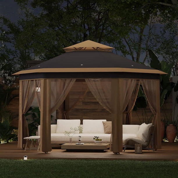Qinaqin 13' x Pop-Up Gazebo Canopy Tent con Zippered Malla Sidewalls y Carrying Bag Event Shelter para Patio Garden Backyard Khaki Beige