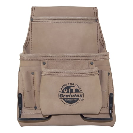 UPC: 0819972020417 | GRAINTEX 9 Pocket Nail & Tool Pouch Natural Top Grain Leather for Framers  Constructors  Electricians  Plumbers  Handymen