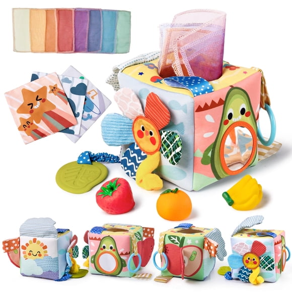 Caja de pañuelos para bebés TUMAMA Montessori de 6 a 12 meses con mordedor