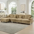thumbnail image 6 of Classic Three Seater Modular L Shaped Sectional Couch with Flared Arms and Removable Ruffles Pleats Skirts and Spindle Legs, Comfy Chenille Four-Seat Deep Seat Sofa, 6 of 9
