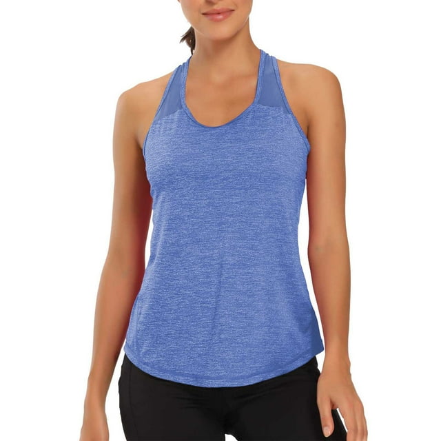 Mgmyaa Women's Summer Workout Tops Sleeveless Racerback Spliced Mesh Athletic Tank Top Running Gym Yoga Shirts