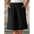 thumbnail image 6 of Shorts for Women Knee Length High Waisted Cotton Elastic Wasit Summer Dressy Casual Long Shorts Black S, 6 of 8