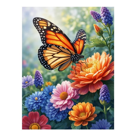 Diamond Art Kit for Adults, Butterfly On Colorful Flowers Diamond Painting for Adults Beginners, DIY Diamond Art Painting Kits, 5D Diamond Painting Crafts for Home Decor 12x16 Frameless