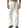 thumbnail image 3 of TANBOM Men's Wide-Leg Straight Casual Pants Drawstring Side Buttons White 1-Pack 2XL, 3 of 4