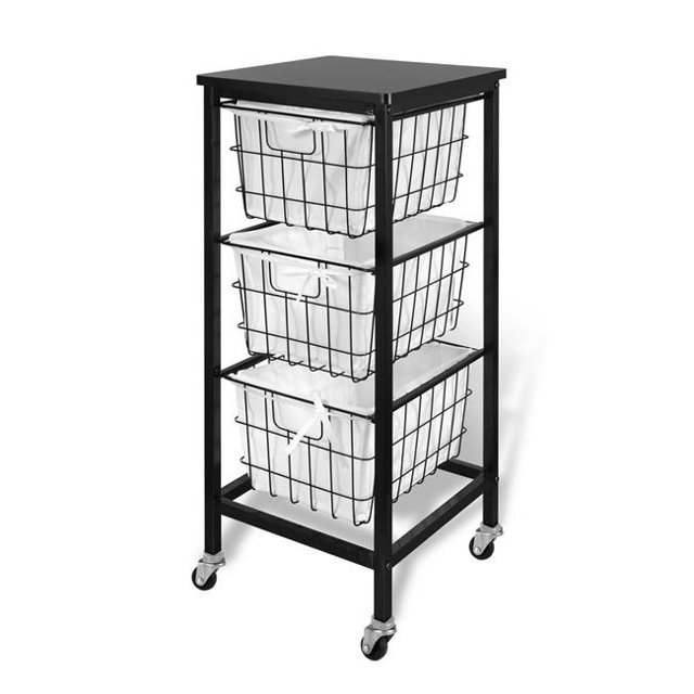 Bintopia 22018 3 Drawer Wire Storage Cart, Espresso Top