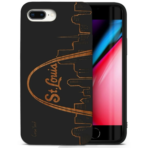 Case Yard Wooden Case for iPhone-8-Plus Soft TPU Silicone cover Slim Fit Shockproof Wood Protective Phone Cover for Girls Boys Men and Women Supports Wireless Charging St. Louis Skyline Design