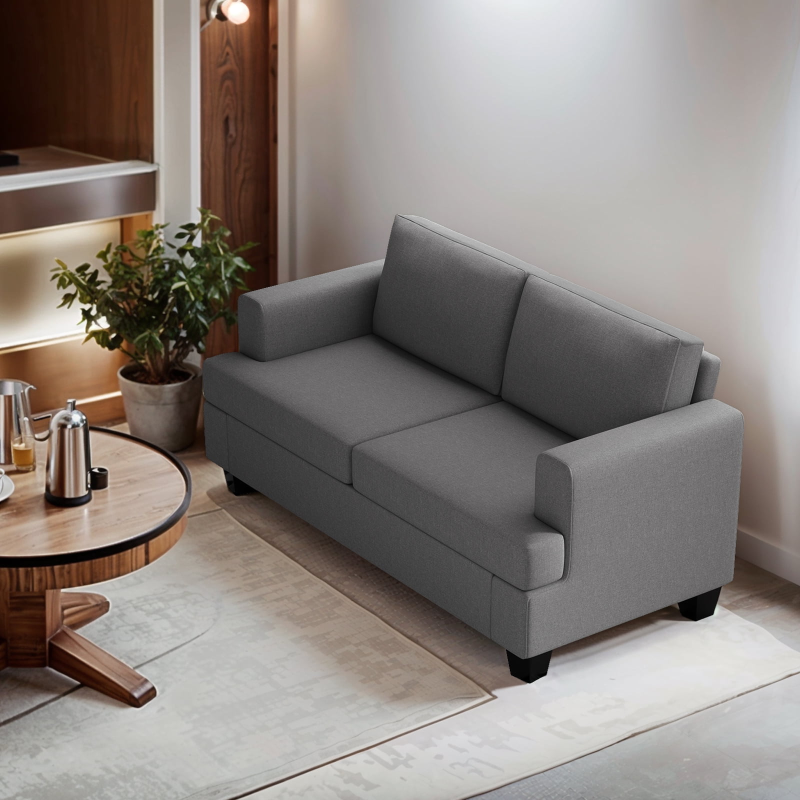 Furniliving 61.75”W Loveseat Sofa, 2 Seat Love Seat Sofa with Armrests, Comfy Couches for Living Room, Bedroom, Apartment and Office (Dark Gray)