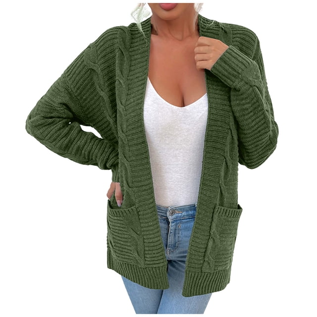 Styesk Cardigan Sweaters for Women Open Front Chunky Long Cardigans Casual Loose Fit Crochet Sweaters Versatile Solid Color Fall Outfits Comfy Long Sleeve Knit Cardigans with Pockets