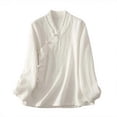 thumbnail image 1 of Women's Casual Long Sleeve Blouse Button Down Shirt Slanted Collar Unique Design Solid Loose Fit Relaxed Everyday Top Polyester Lightweight Flowy Silhouette, 1 of 8