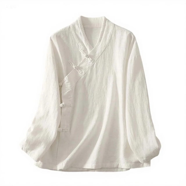 Women's Casual Long Sleeve Blouse Button Down Shirt Slanted Collar Unique Design Solid Loose Fit Relaxed Everyday Top Polyester Lightweight Flowy Silhouette