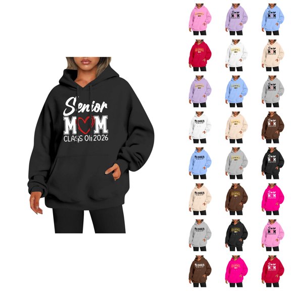 Senior Mom Hoodies for Women Class Of 2026 Hoodie Graduation Graphic Hooded Sweatshirt with Pockets Pullover Tops