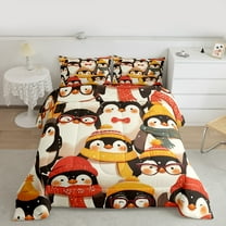Manfei Cartoon Animal Lover Bedding Comforter Set, Winter Antarctic Penguin Twin Comforter Sets, Kawaii Wildlife Bedding Set, Lightweight Room Decor, 2-Piece