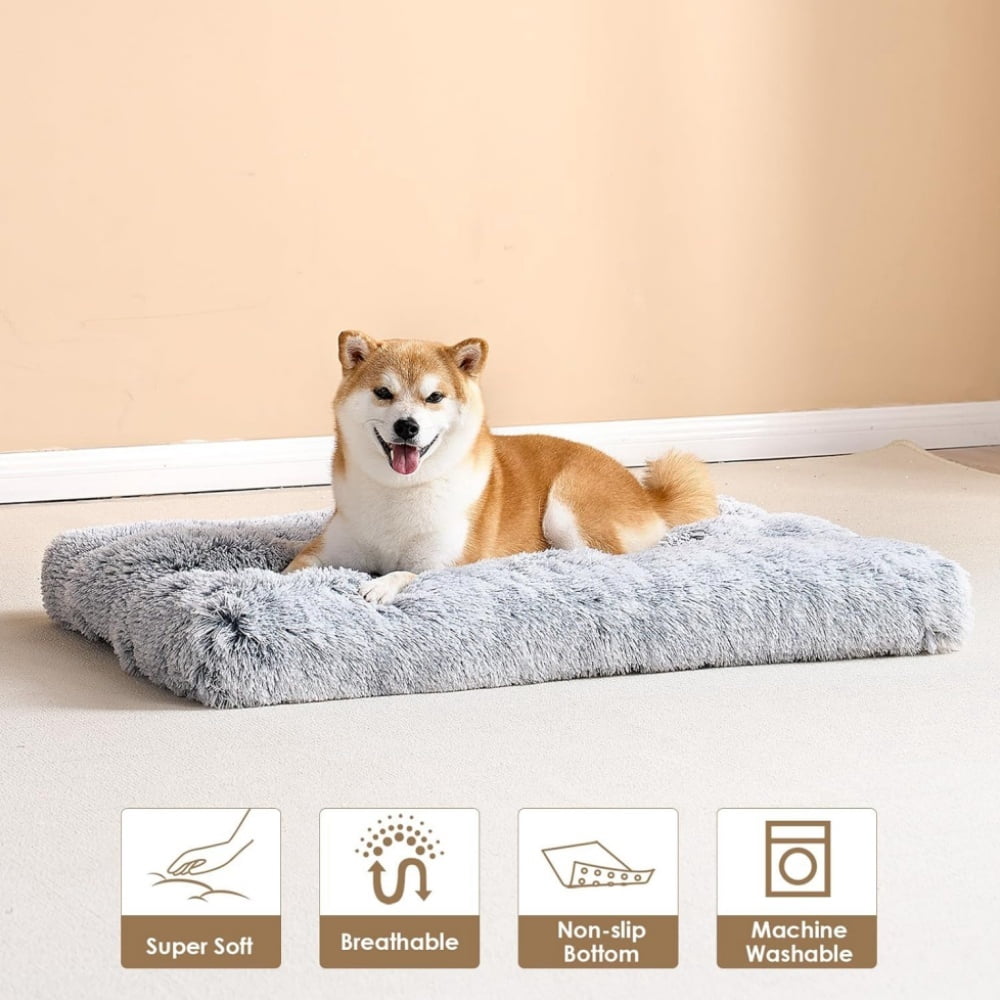 Reyox Large Dog Bed, 35 x 23 inch Fluffy Plush Dog Cage Bed, Washable Dog Mat with Non-Slip Bottom for Large and Medium Dogs,Gradient Gray