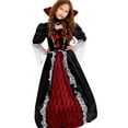 thumbnail image 2 of FYEGRE Elegant Gothic Witch Gown for Girls Halloween Long Dress with Lace Trim and Bow Role Play Party Outfit Watermelon Red 9-10 Years, 2 of 6