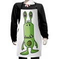 thumbnail image 1 of Alien Kids Apron, Illustration of a Greenish Monster with Sharp Teeth, Boys Girls Apron Bib with Adjustable Ties for Cooking Baking Painting, Lime Green Sage Green, by Ambesonne, 1 of 2