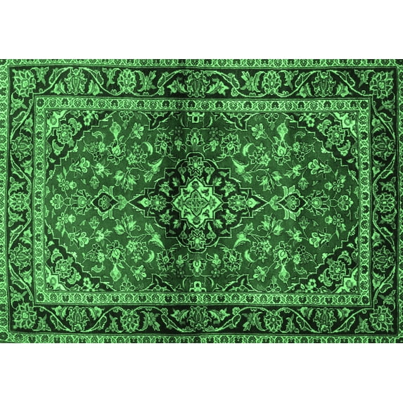 Ahgly Company Indoor Rectangle Medallion Emerald Green Traditional Area Rugs, 2' x 5'