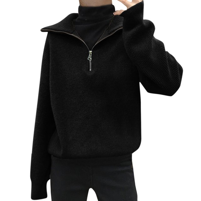 Gibobby Suéter cuello v, Suéter de punto de manga larga con cuello en V para mujer(Negro,Talla única)