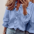 thumbnail image 1 of Pisexur Womens Ruffle Long Sleeve Tops Daily Casual Full Sleeve V-Neck Tunic Blouse Solid Color Plus Size Ladies Tops Shirts, 1 of 6