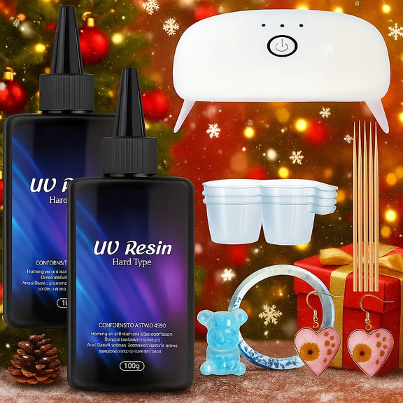 200g Resin Lamp Kit, Hard Resin Clear Fast Formula Upgrade Curing Resin, for Jewellery DIY Production, Casting And Coating Hard Transparent Adhesive Craft Decorating, Sunlight Curing Resin