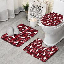 Red Christmas Snowman Pattern Bathroom Rugs Sets 3 Piece,Toilet Cover Set,Absorbent Non Slip Bathroom Mats Sets with U-Shaped Contour Rug Toilet Rug Set