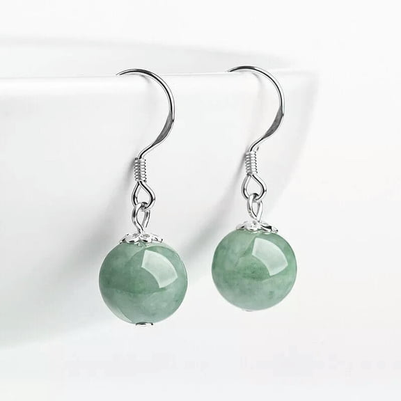 K-KED Burmese Jadeite Bead Earrings Natural 925 Silver Women Jade Green Jewelry