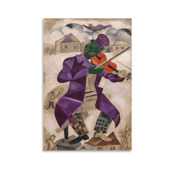 Marc Chagall Art Prints《 Fiddler on The Roof 》 Classic Vintage Canvas Wall Art Poster Wall Art Poster Gifts Bedroom Prints Home Decor Hanging Picture Canvas Painting Posters 12x18inch(30x45cm)