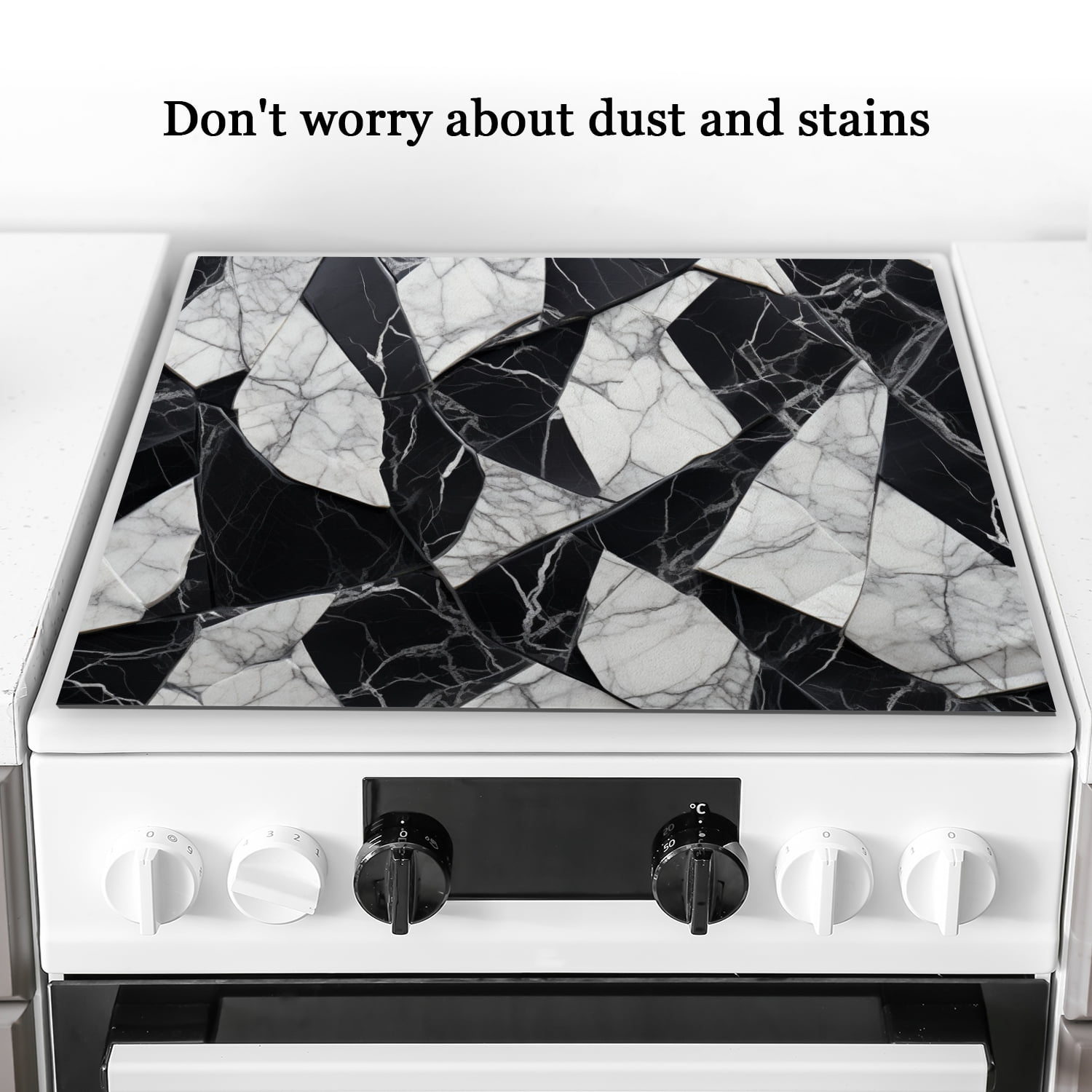 Glass Stove Top Covers for Electric Stove, Abstract Black and White Marble Pattern Stovetop Covers, Square Scratch-Resistant Mat for Kitchen RV (28×20 Inch)