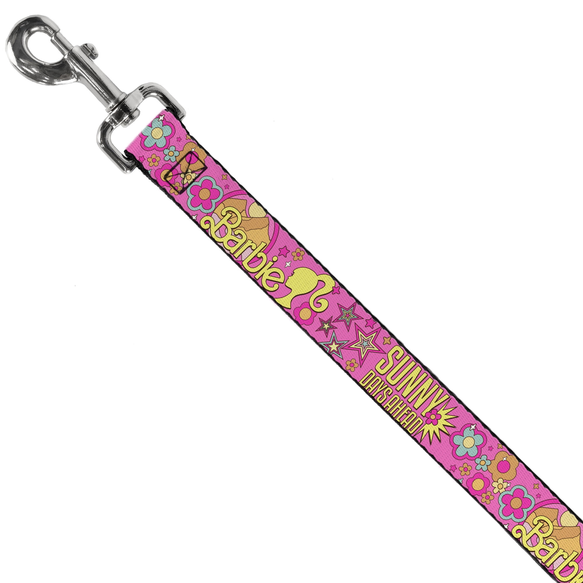 Mattel Pet Leash, Dog Leash, Barbie Sunny Days Ahead Icons Collage Pink Multi Color, 6 Feet Long 1.0 Inch Wide