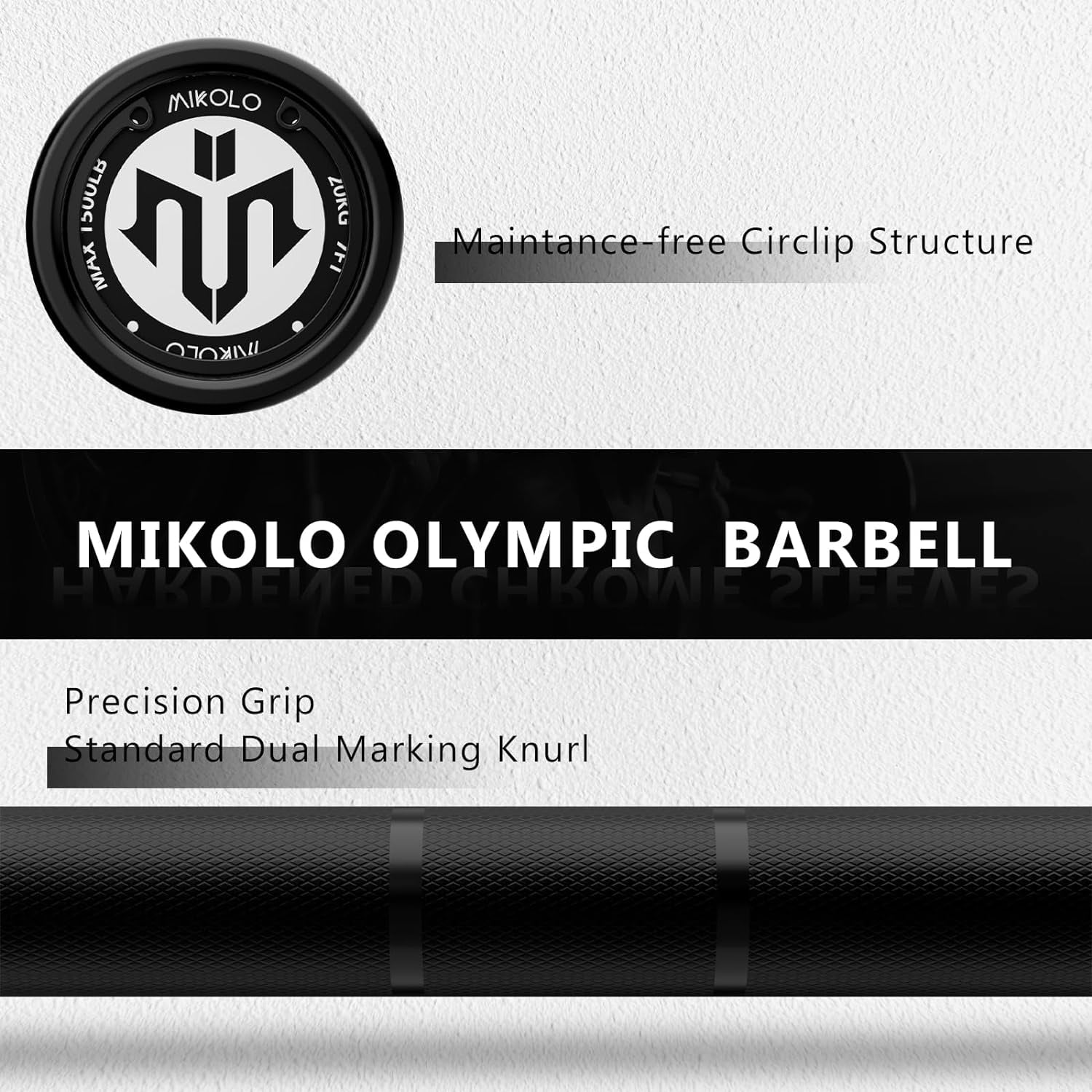 Mikolo 7ft Olympic Barbell, Barbell for Weightlifting and Powerlifting 45lb, Olympic Bar for 1500lbs Capacity, Weight Bar Fit 2” Standard Weights