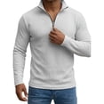 thumbnail image 2 of OIOLOYJM Mens Casual Textured Pullover Quarter Zip Long Sleeve Knit Sweater Lounge Daily Tops Light Gray L, 2 of 4
