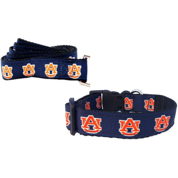 Brand New Auburn X-Small Pet Dog Collar(3/4 Inch Wide, 6-12 Inch Long), and Small Leash(5/8 Inch Wide, 6 Feet Long) Bundle, Official Tigers Logo/Navy Color