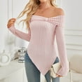 thumbnail image 5 of Olyvenn Stylish Womens Cute Bow Off Shoulder Knitted Sweater Tops Trendy Side Slit Pullover Trendy Y2k Aesthetic Trendy Clothes Pink 8, 5 of 8