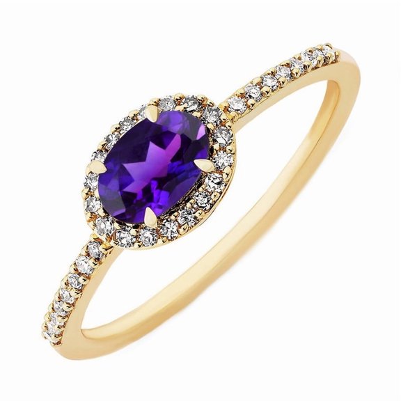Gold Plated 925 Sterling Silver Natural Amethyst 0.70 Ct Gemstone Halo Ring For Women