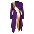 thumbnail image 3 of Alvivi Women's Long Sleeve Asymmetrical Praise Dance Dress Metallic Church Worship Lyrical Dancewear Purple S, 3 of 7