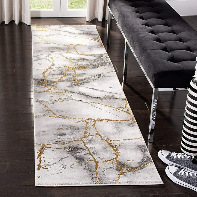 SAFAVIEH Craft Collection Runner Rug - 2'3" x 18', Grey & Gold, Modern Abstract Design, Non-Shedding & Easy Care, Ideal for High Traffic Areas in Living Room, Bedroom (CFT877F)
