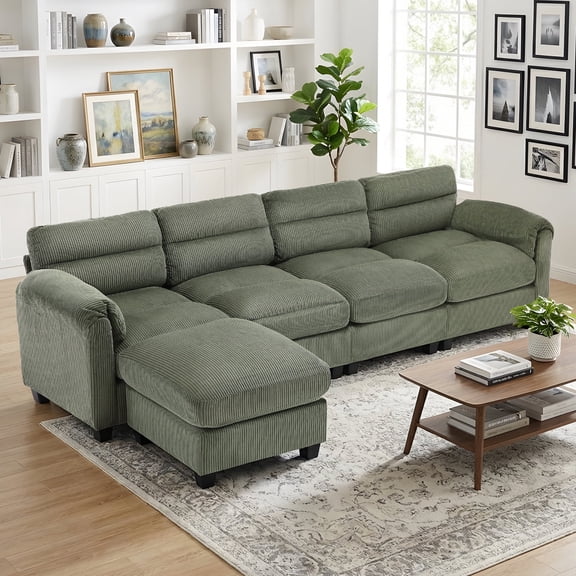 Bonzy Home Convertible Sectional Sofa With Ottoman, Ultra‑Comfort Seating – Configurable for Living Room & Family Room; Green