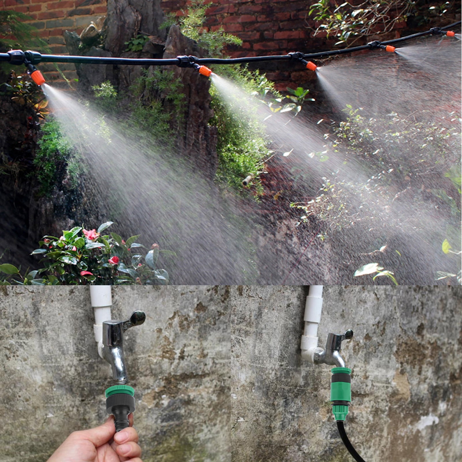 NFTIGB Micro Drip Irrigation Kit Garden Lawn Greenhouse Watering System Flexible Hose, Adjustable Nozzles, Tee Joints, Ground Poles Included for Efficient Plant Care (25m / 82 ft)