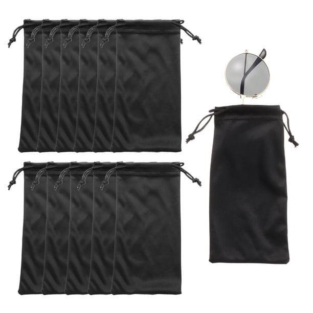 12 Piezas Fundas de Microfibra para Gafas 7" x 3.5" Funda para Gafas de Sol Portátil con Cordón para Teléfono Móvil (Negro)