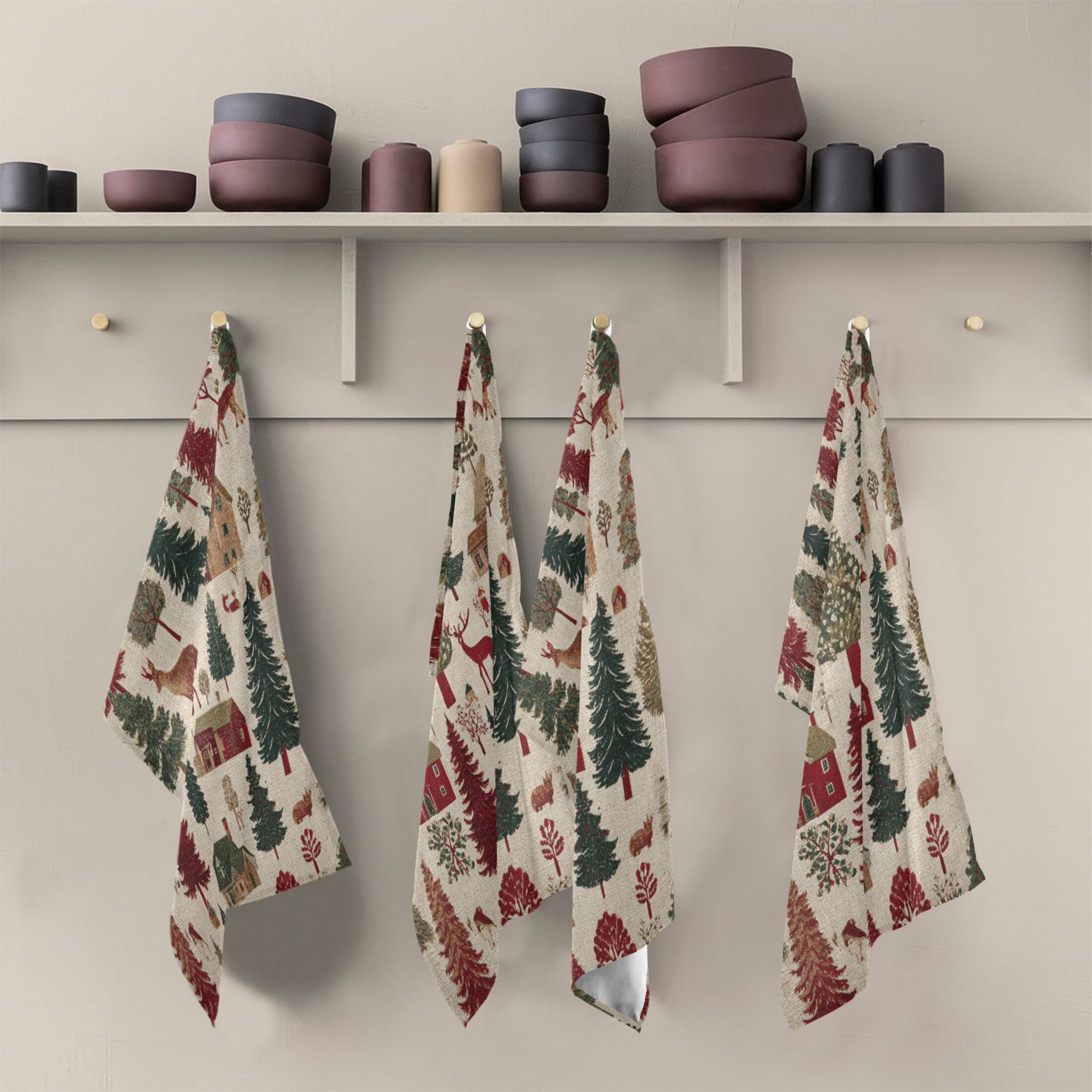 6 Pack Printed Kitchen Dish Towels Soft and Absorbent Dish Cloths Washing Drying Dishes Christmas Trees Deer and Houses