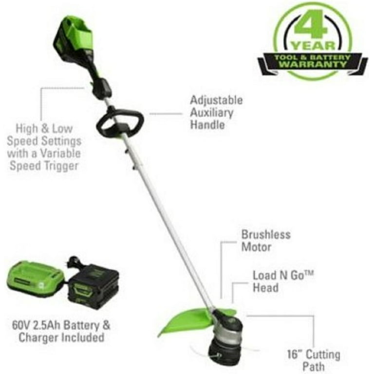 POWERWORKS 60V 16 Inch BL Top Mount String Trimmer, Battery and