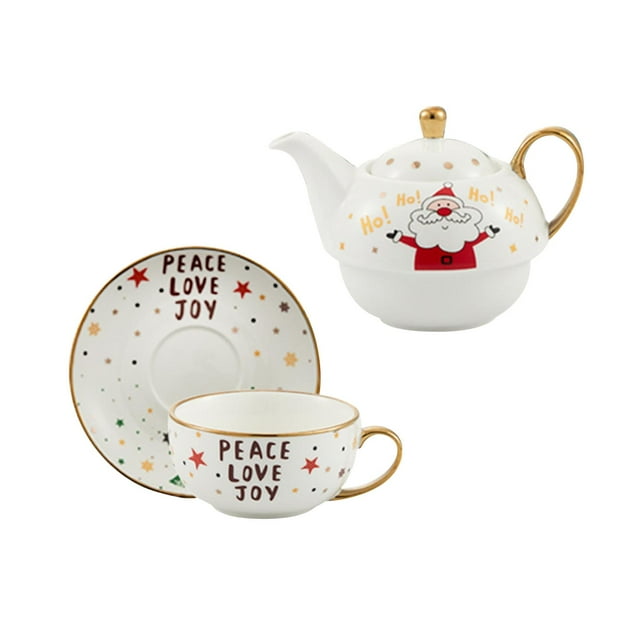 Tetera con taza de té y platillo Taza de café de cerámica Regalo Taza de jugo Única Blanco